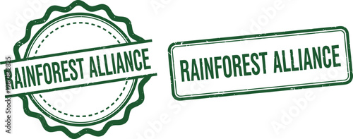 Rainforest Alliance Certified Stamp Badges in Green Isolated on White Background for Eco-Friendly Products