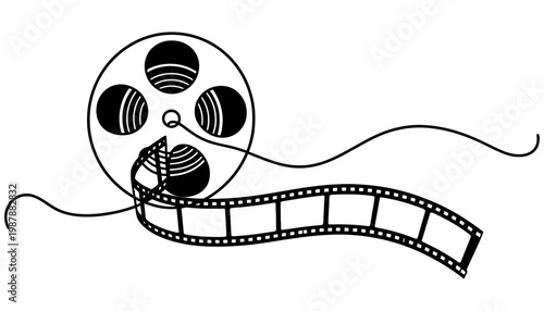 A film reel icon illustration with a cinematic film strip