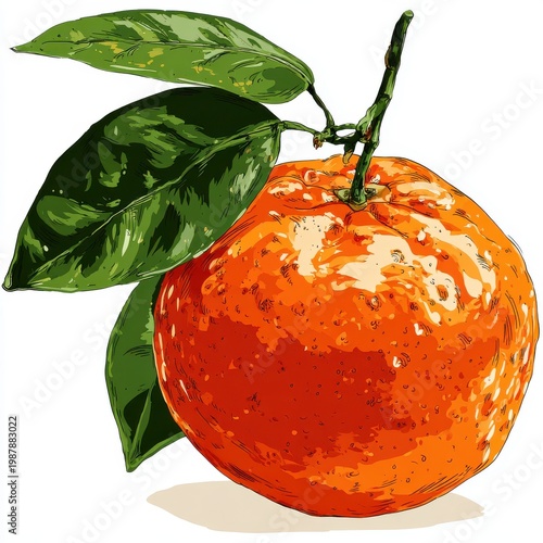 Vibrant Orange Fruit On A Branch With Green Leaves Against A White Background