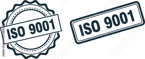 ISO 9001 quality certification badge icons set for business standards and compliance design