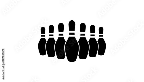 A bowling pins icon set in a simple black silhouette style