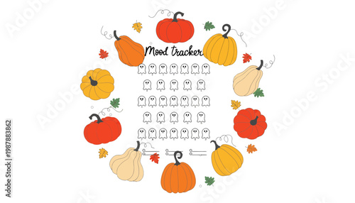 A colorful mood tracker illustration with pumpkins and leaves