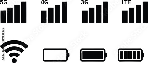 Network icon set with WiFi and mobile signal strength indicators