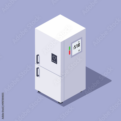 Isometric Detailed Refrigerator Appliance Illustration for Kitchen and Food Storage