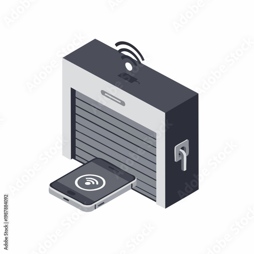 Isometric Automatic Garage Door System Smart Home Security Appliance