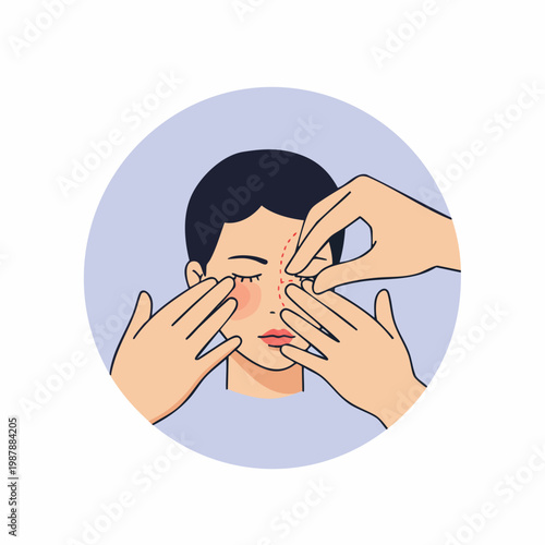 Simple Flat Illustration of Nasal Septum Realignment Procedure in Circle