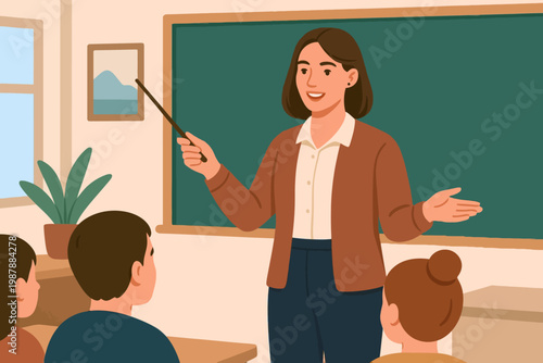 Young Female Teacher Explaining Lesson in a Classroom