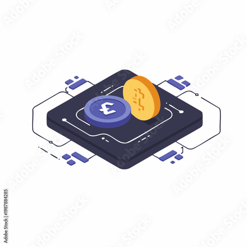 Isometric Detailed Currency Exchange with Pound and Dollar Sign Illustration