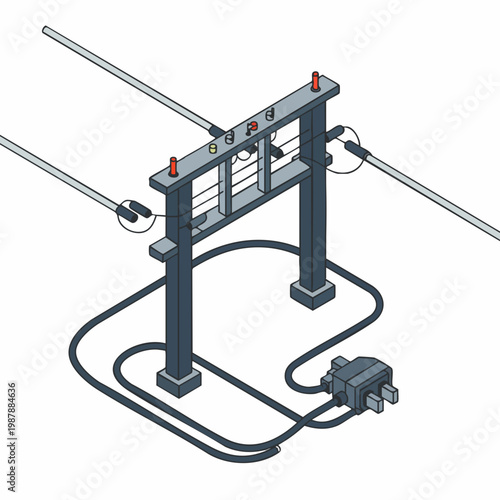 Isometric Detailed Transmission Tower Electrical Pole Power Lines Energy Infrastructure