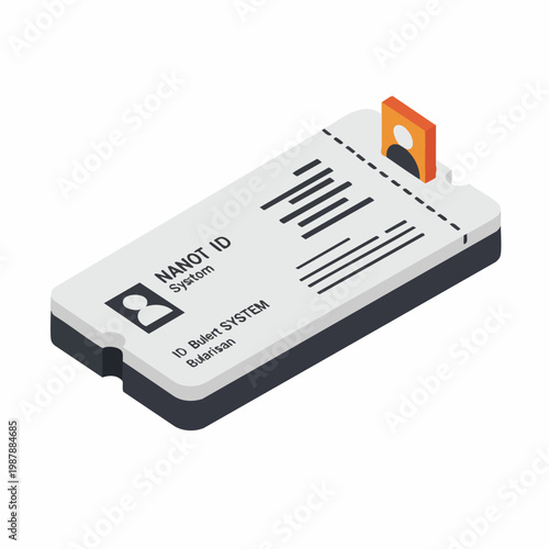 Isometric Detailed Identity Card Badge with Personal Information and Photograph on Top