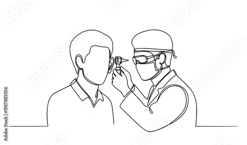 One Line ENT Doctor Ear Examination Minimalist Continuous Line Drawing