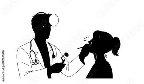 ENT Specialist Testing Nose and Throat Cartoon Vector Medical Illustration Set