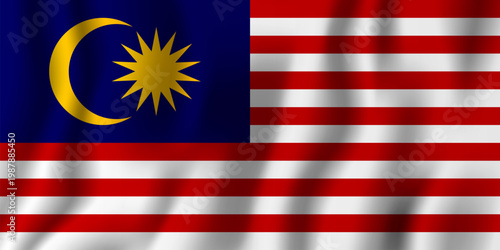 Flag of malaysia with waving fabric texture, malaysian national symbol, country sign.