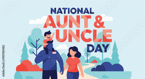 Canvastavla Happy family with baby on National Aunt and Uncle Day in colorful flat illustrat