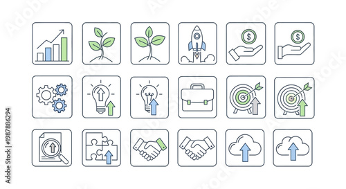 Business icons for growth success.