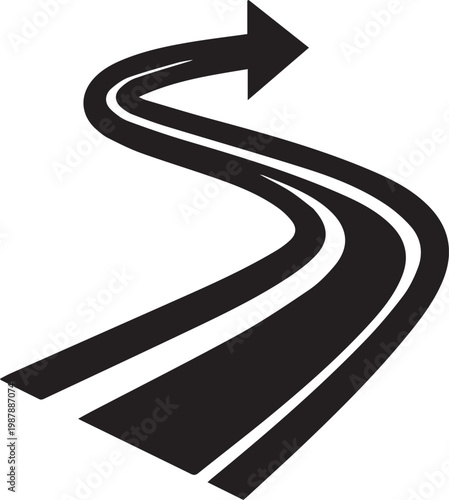 A black road with an arrow pointing to the right