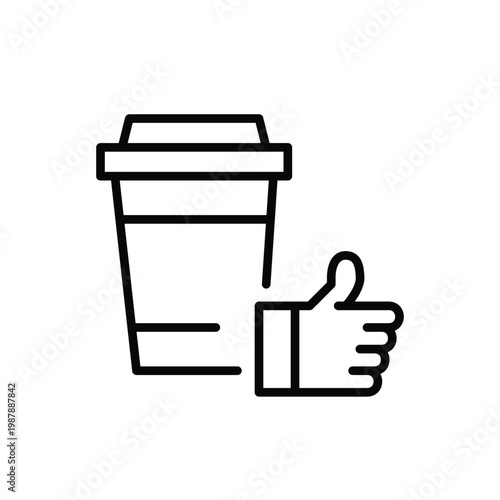 Coffee takeaway cup and like thumbs up symbol. Customer approval. Pixel perfect, editable stroke vector icon