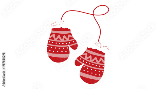 A pair of red mitten gloves with white fur trim and string