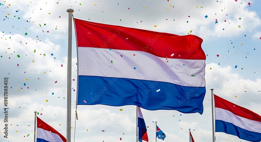 Obraz premium Dutch Flag Waving In The Wind With Other Flags