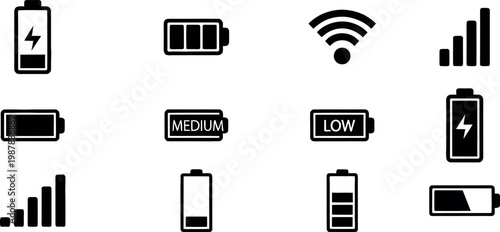 Mobile device status icons battery wifi and signal strength indicators