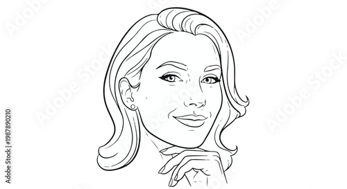 Confident woman with chin resting on elegantly crossed hands in a stylized sketch