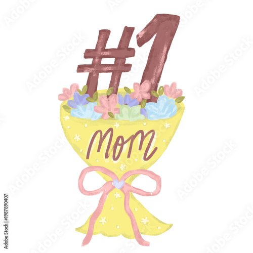 Cute hand drawn watercolor crayon happy best mom mothers day cup award winner in yellow pastel color clipart transparent element png
