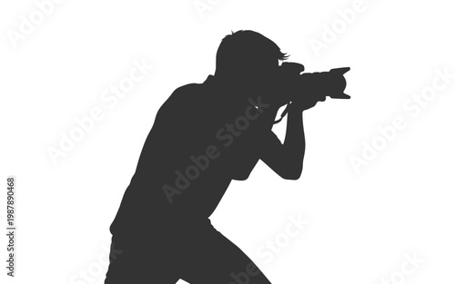 Professional photographer silhouette taking photo with dslr camera vector illustration.