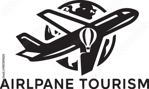 Travel, tourism, airplane, hot air balloon, vector logo