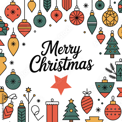 Festive christmas with holiday symbols and greeting text