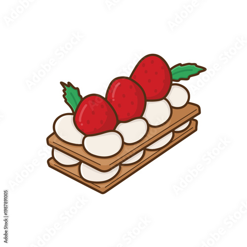 strawberry mille feuille flat vector illustration