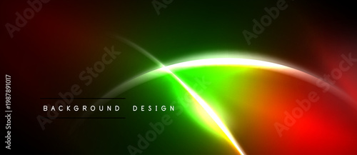 Abstract neon design. Vibrant red, green gradients blend. Smooth curves create dynamic visual impact. Text reads background design.