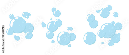 Bubble flat set. Soap foam icon symbols. Oxygen bubble, fizzy drink icon. 