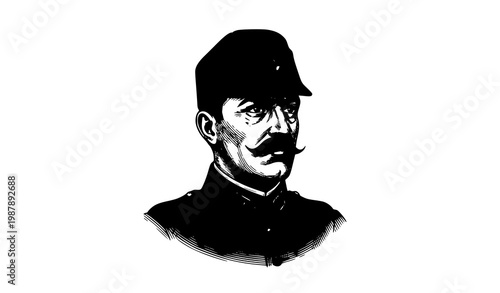 Portrait of Captain Fethi Bey Early Turkish Aviator Vintage Style Vector Illustration