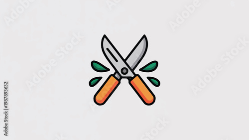 pruning shears with green leaves cut off isolated on gray background