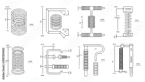 technical drawings of various spring designs and measurements