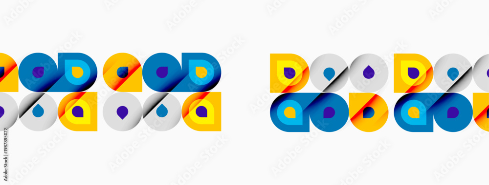 Obraz premium Colorful squares repeat, forming pattern. Blue, yellow, orange, gray dominate design. Simple geometric shapes create visual rhythm.