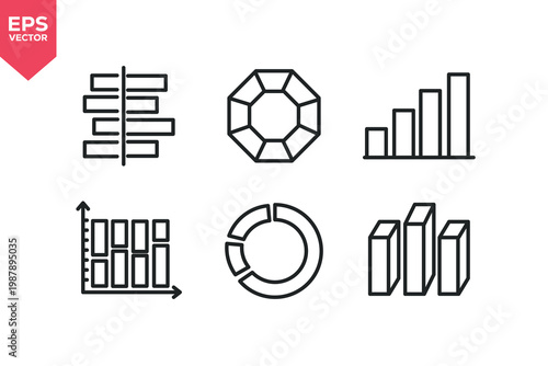 Set of line icons related to chart, diagram, arrows, big data, dashboard, bar graph, stock market exchange, info graphic. Editable stroke. Vector illustration