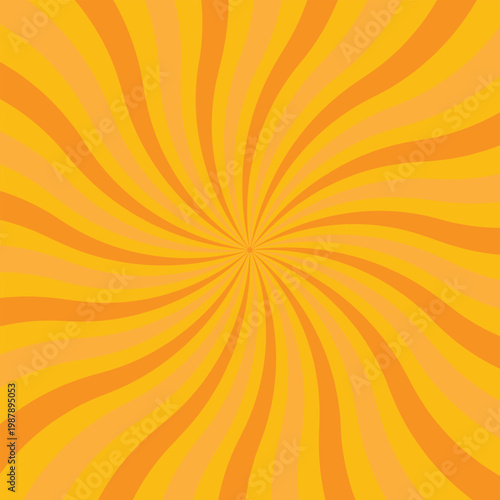 Circus background with spiral yellow and orange rays. Vintage radial sunburst pattern with dynamic beams. Retro carnival, circus tent, summer fair or  style backdrop for posters, banners . EPS 10 .