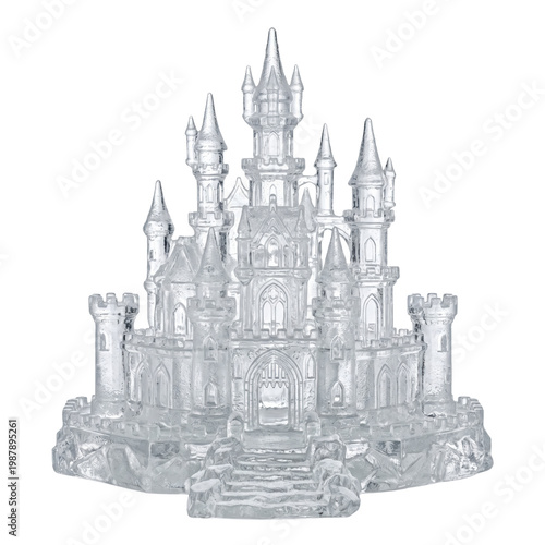 Quadro su tela Crystal clear ice castle sculpture on transparent background