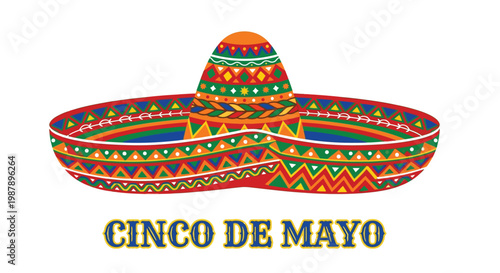 A brightly colored sombrero with cinco de mayo text below