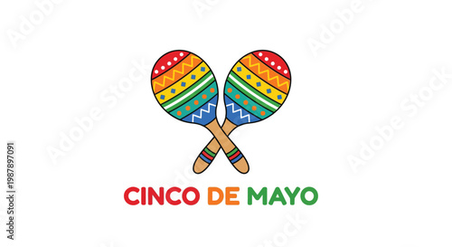 Colorful maracas and cinco de mayo text on a white background