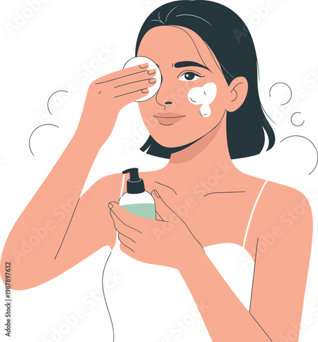 Young woman applying make up vector on white background.