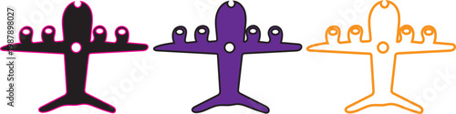 Three colorful airplane icons in different colors and outlines