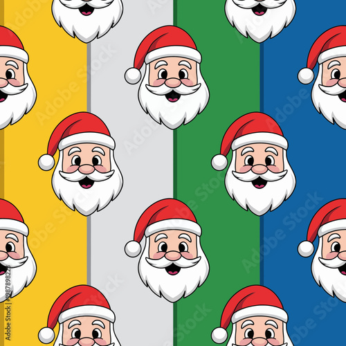 Santa Claus cartoon character illustration on colorful background pattern
