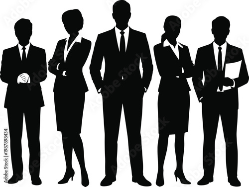 WebBusiness teamwork silhouettes, corporate unity, professional group collaboration, leadership concept illustration, flavector