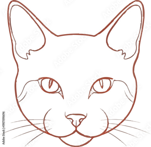 Red line art cat face, feline head illustration, orange vector graphic, animal portrait