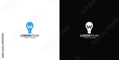 smart bulb technology logo design, bulb logo design initial W creative bulb logo ideas
