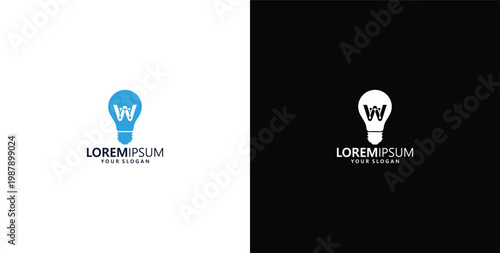 smart bulb technology logo design, bulb logo design initial W creative bulb logo ideas