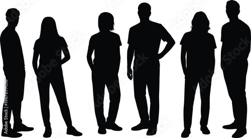WebGroup of diverse casual human silhouettes standing together teamwork concept illustration – flavector