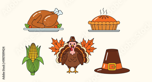 Classic symbols and foods associated with thanksgiving celebration